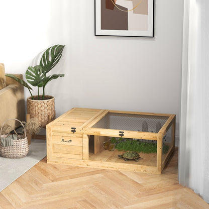 Tortoise House, Small Reptile Wooden House, with Mesh Roofs, Side Panels, for Turtles, Lizards, Geckos and Snakes