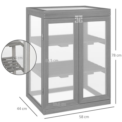 3-tier Wood Greenhouse Garden Polycarbonate Cold Frame Grow House w/ Storage Shelf, Dark Grey
