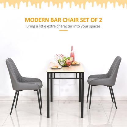Set Of 2 Quilted PU Leather Dining Chairs with Metal Frame 4 Legs Foot Caps Home Seating Modern Stylish Executive Grey
