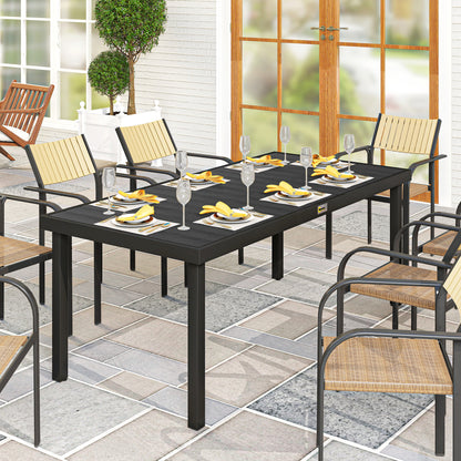 Aluminium Outdoor Garden Dining Table for 8 People, Faux Wood Top, for Garden, Patio, 190 x 90 x 74cm, Black