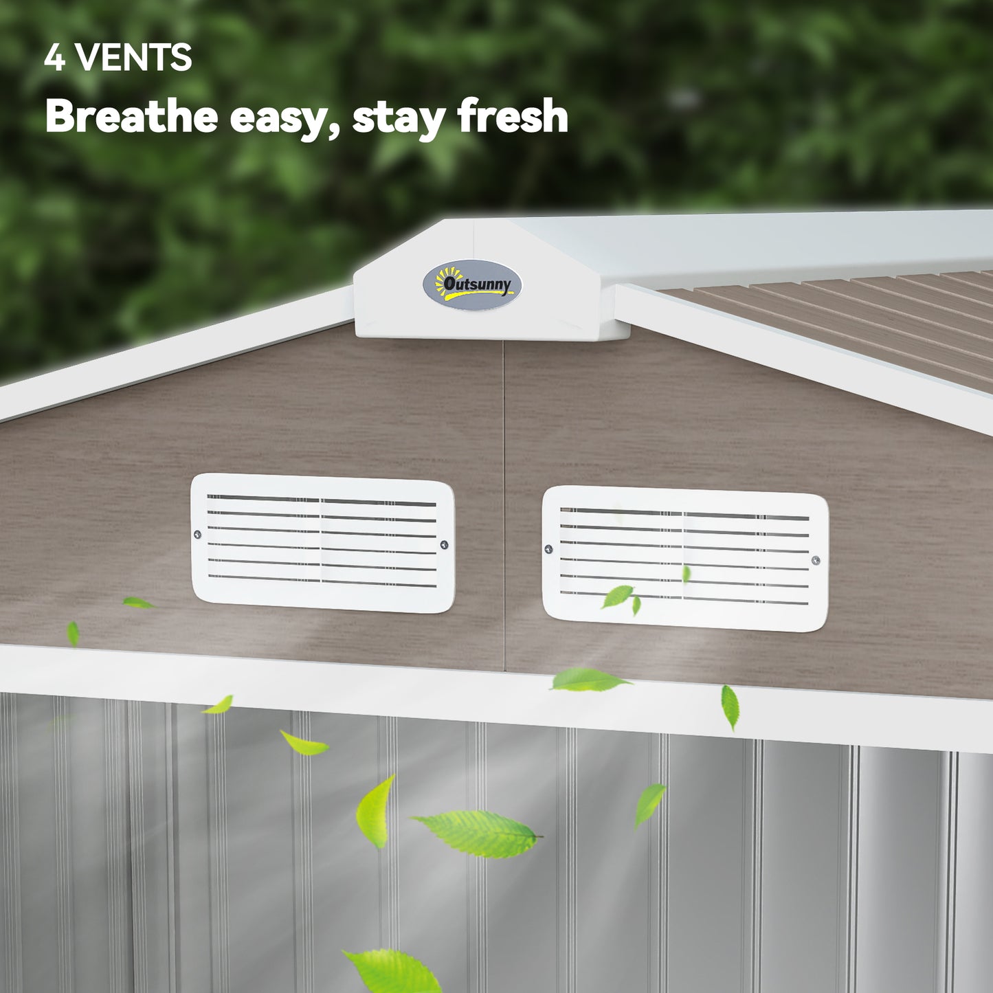 7 x 4ft Metal Garden Storage Shed with Vents, Floor Foundation Kit and Lockable Double Doors, Light Brown