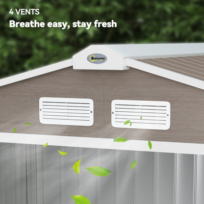 7 x 4ft Metal Garden Storage Shed with Vents, Floor Foundation Kit and Lockable Double Doors, Light Brown
