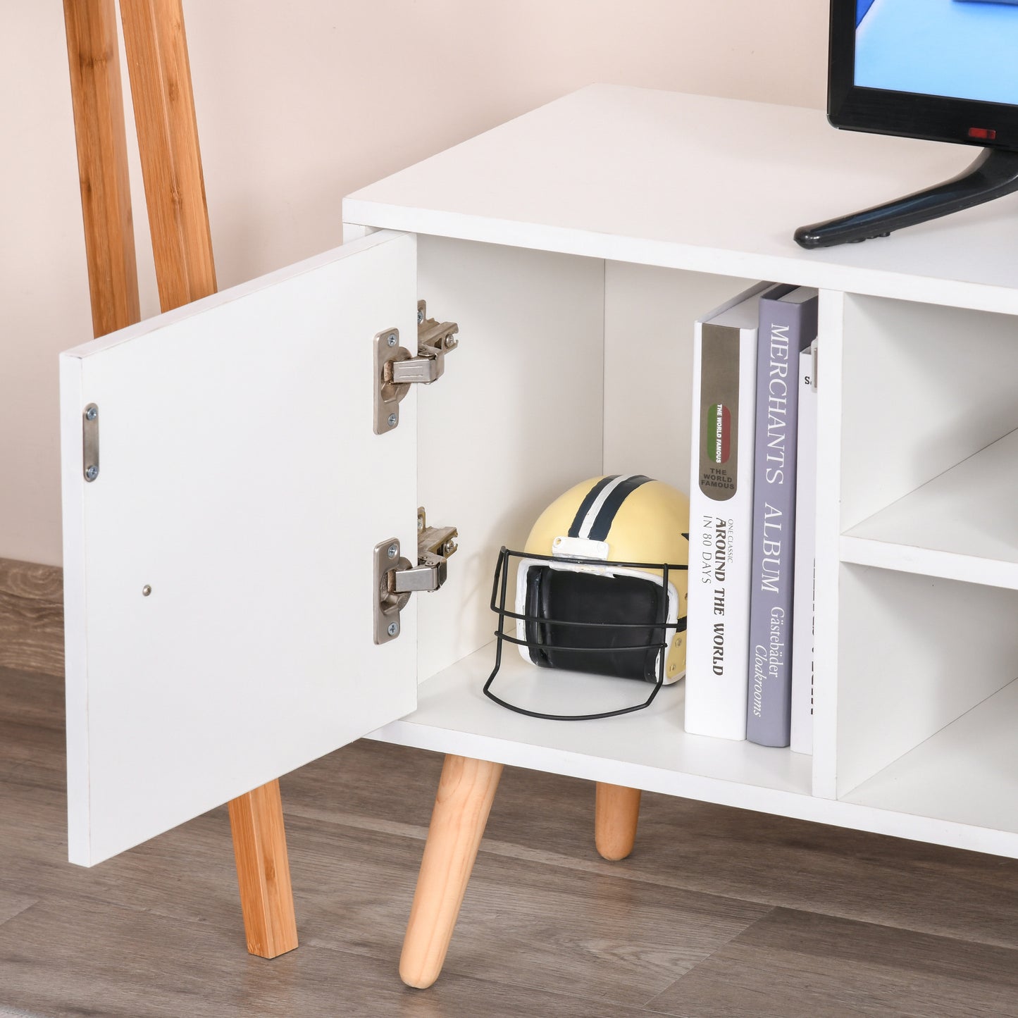 TV Stand for TVs up to 50", TV Console Cabinet with Open Storage Shelf and Drawers for Living Room