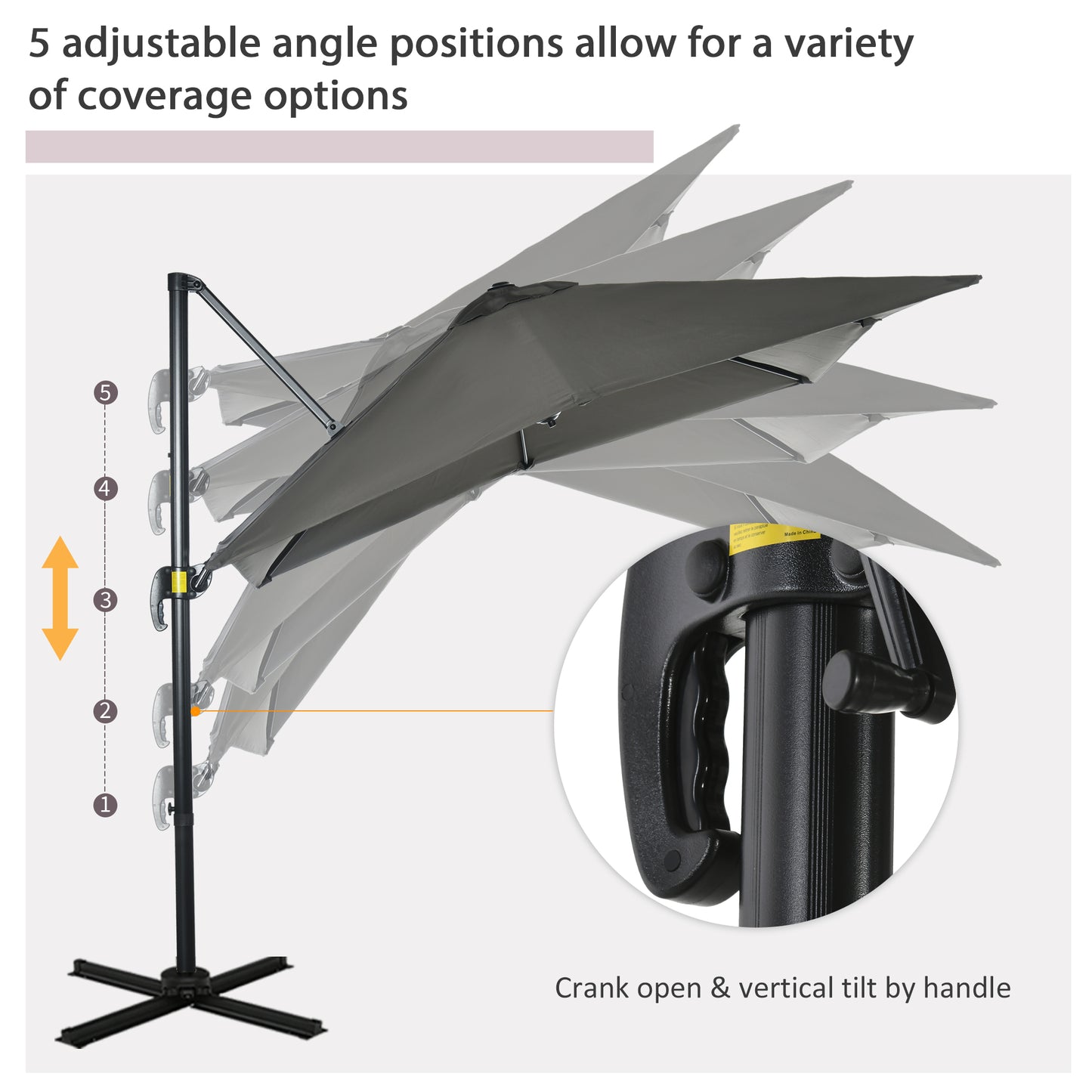 2.5 x 2.5m Patio Offset Parasol Umbrella Cantilever Hanging Aluminium Sun Shade Canopy Shelter 360° Rotation