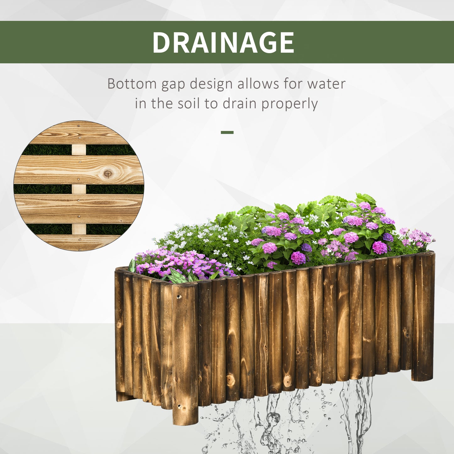 Wooden Raised Garden Bed, 100 x 38.5 x 40cm Elevated Planter Box, Outdoor Flower Bed with Drainage Gaps, Easy Assembly