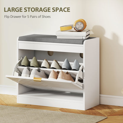 Shoe Storage with Seat, Upholstered Entryway Bench, Shoe Bench with 1 Flip Drawer and 4 Vents for 5 Pairs of Shoes