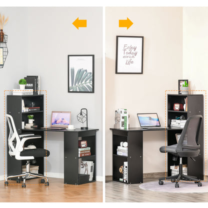 120cm Computer Desk, Wooden PC Laptop Table with 6-Tier Storage Bookshelves, Home Office Working Study Desk