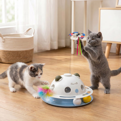 4-in-1 Interactive Cat Toys for Indoor Cats Adult with Spinning Butterfly, Shooting Feathers & Catnip Balls