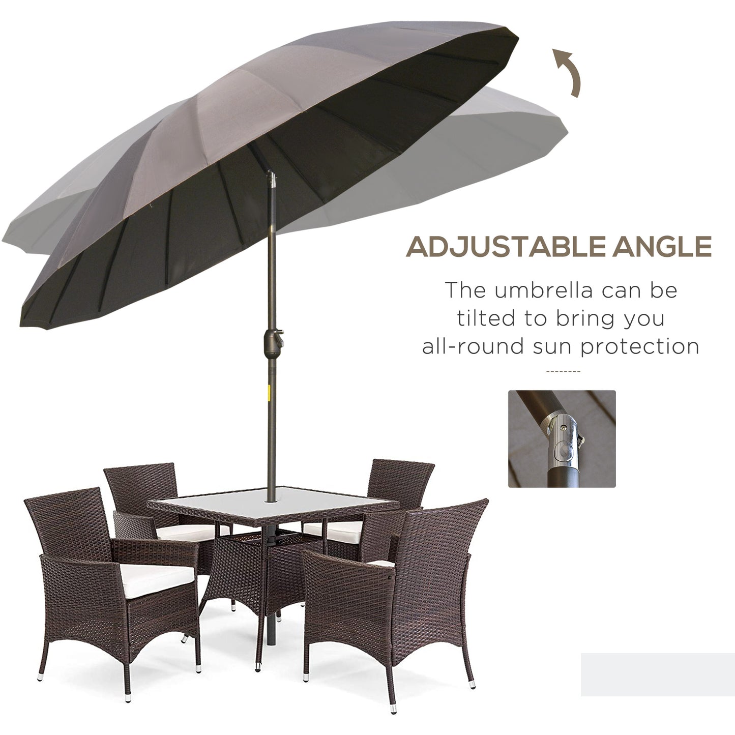2.5m Shanghai Garden Parasol Umbrella with Crank & Tilt, Adjustable Outdoor Sun Shade, Grey