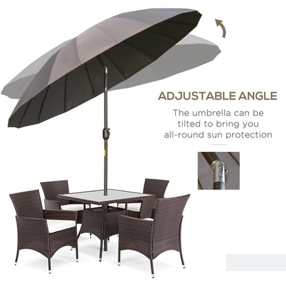 2.5m Shanghai Garden Parasol Umbrella with Crank & Tilt, Adjustable Outdoor Sun Shade, Grey