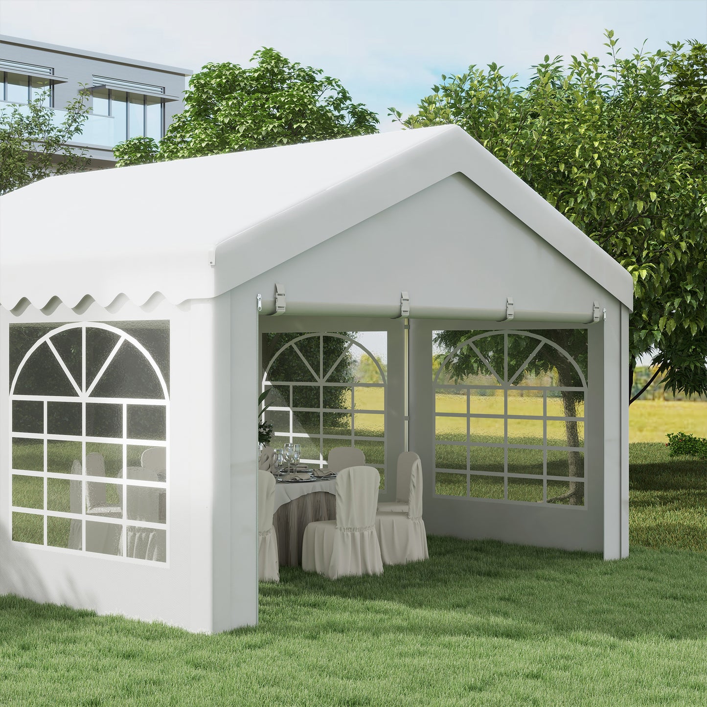 4m x 4m Marquee Party Tent, Heavy Duty Wedding Canopy with Sidewalls, Doors, Windows