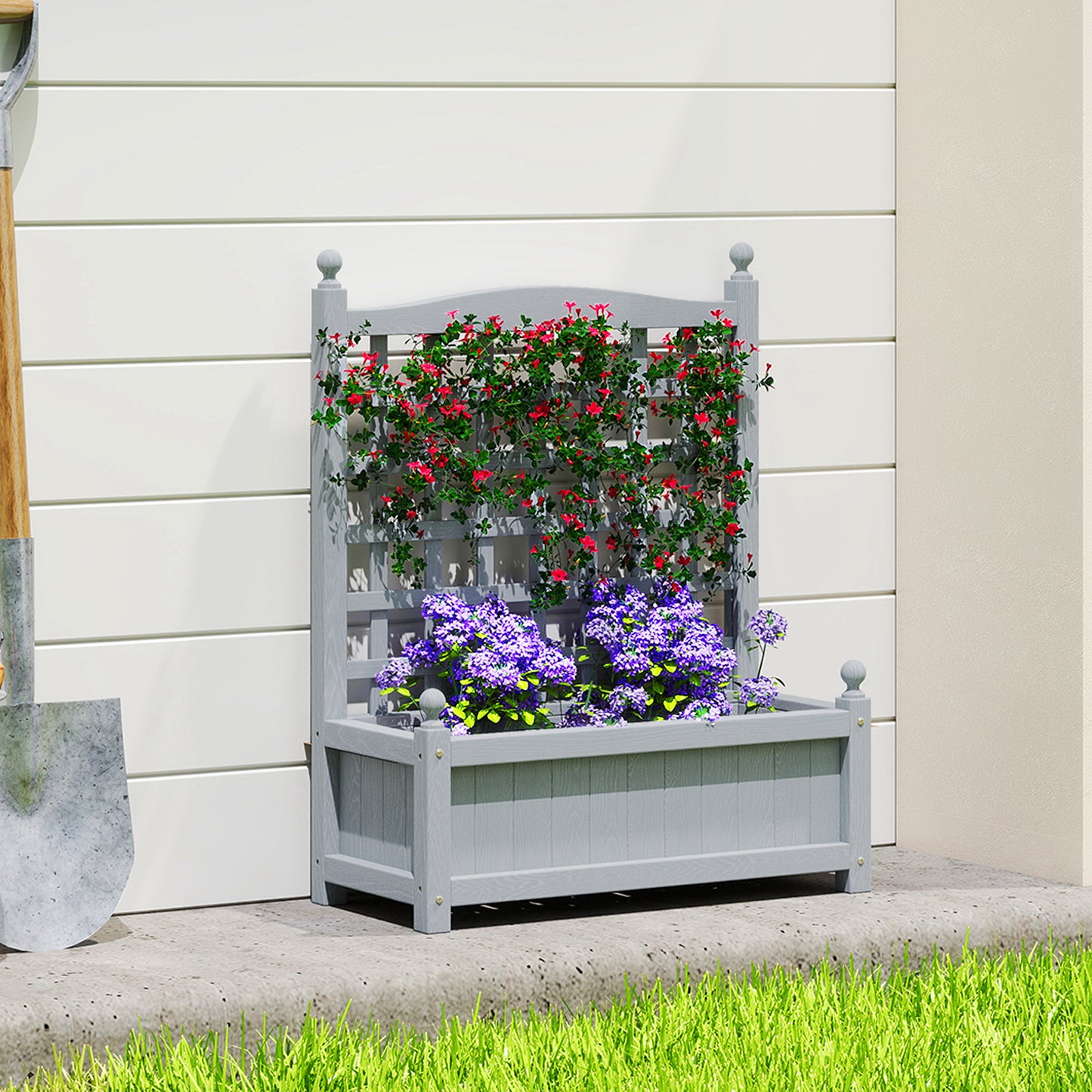 Garden Planters with Trellis for Climbing Vines, Wood Raised Beds for Garden, Flower Pot, Indoor Outdoor, Grey