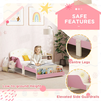 Toddler Bed with Storage, Guardrails, Sun Design, for Ages 3-8 Years, Fits 140 x 70cm Mattress