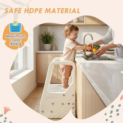 Adjustable 3 Step Toddler Tower with Handles, Non-slip Surface and Foot Pads, Grey