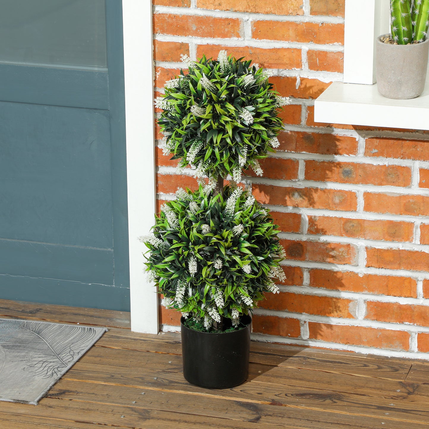 Set of 2 Artificial Plants, Lavender Flowers Ball Trees with Pot, for Home Indoor Outdoor Decor, 70cm