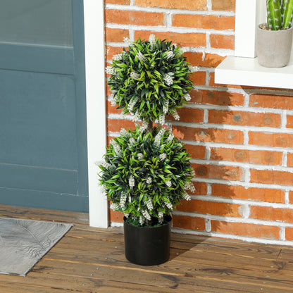 Set of 2 Artificial Plants, Lavender Flowers Ball Trees with Pot, for Home Indoor Outdoor Decor, 70cm