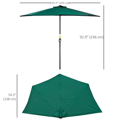 2.7m Garden Half Parasol, Outdoor Balcony Umbrella with 5 Steel Ribs, Patio Sun Shade, Green