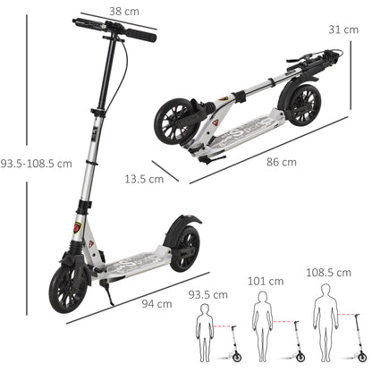 Teen/Adults Aluminium Folding Kick Scooter w/ Shock Mitigation System Silver