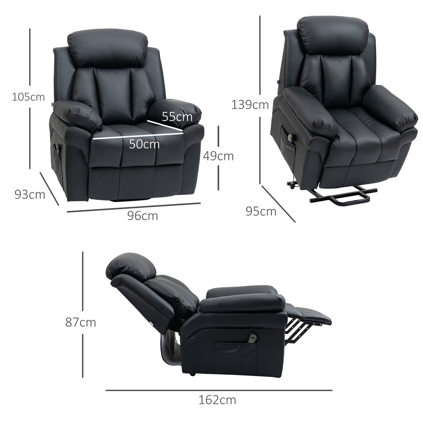 Power Lift Chair Recliner for Elderly, Electric Recliner Chair, Overstuffed Faux Leather Riser and Reclining Armchair