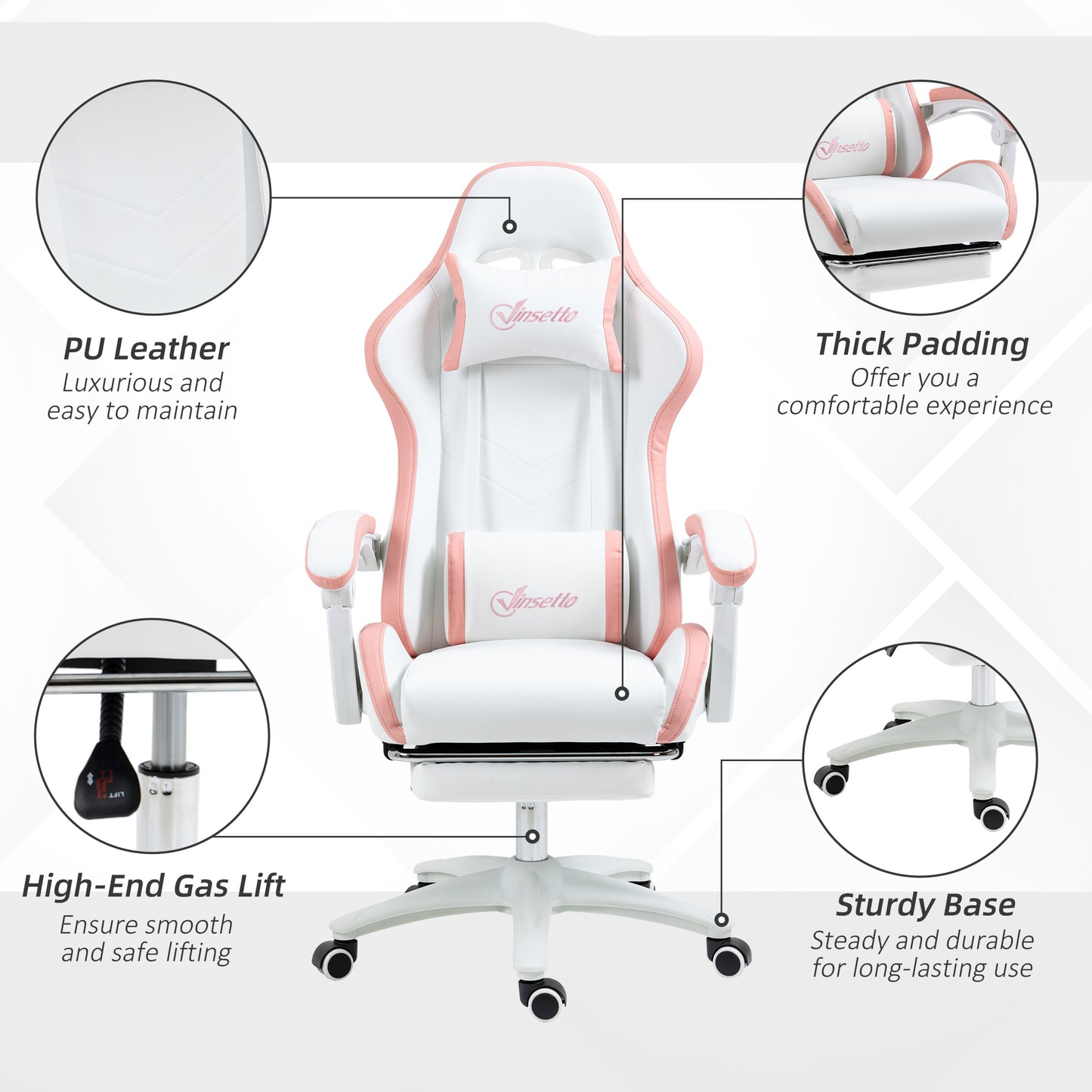 Gaming Chair, Computer Gamer Chair with Reclining High Back, Headrest, Lumbar Support, Footrest, Swivel Wheels, PU Leather