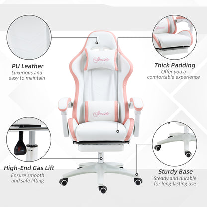 Gaming Chair, Computer Gamer Chair with Reclining High Back, Headrest, Lumbar Support, Footrest, Swivel Wheels, PU Leather