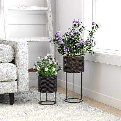 Metal Plant Pots Set of 2 with Hollow Design Flower Planters for Garden Balcony Black