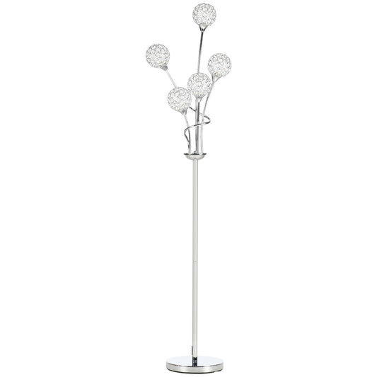 Floor Lamps for Living Room Bedroom with 5 Light, Modern Upright Standing Lamp, 34x25x156cm, Silver