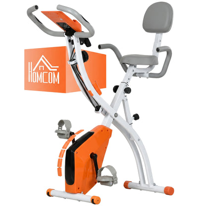 2-in-1 Folding Exercise Bike with 8-Level Magnetic Resistance, Arm Resistance Band, Pulse Sensor, Orange