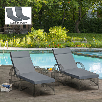 Set of 2 Sun Lounger Cushions, Replacement Cushions for Rattan Furniture with Ties, 196 x 55 cm, Cushion ONLY, Dark Grey