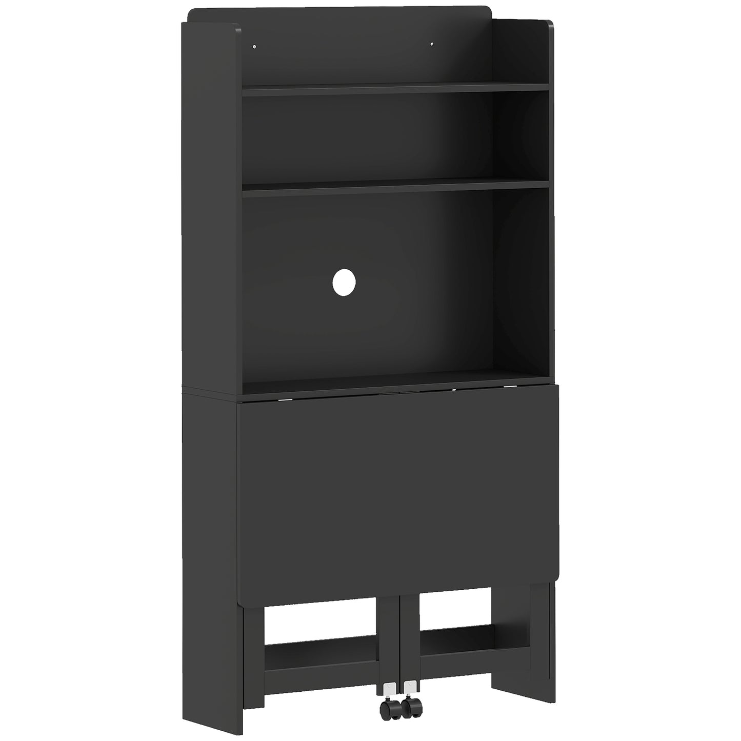 Foldable Desktop, Computer Desk with Storage Shelves, 80 x 69 x 155 cm, Black