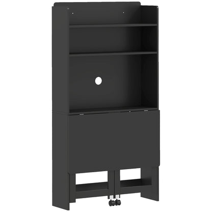 Foldable Desktop, Computer Desk with Storage Shelves, 80 x 69 x 155 cm, Black