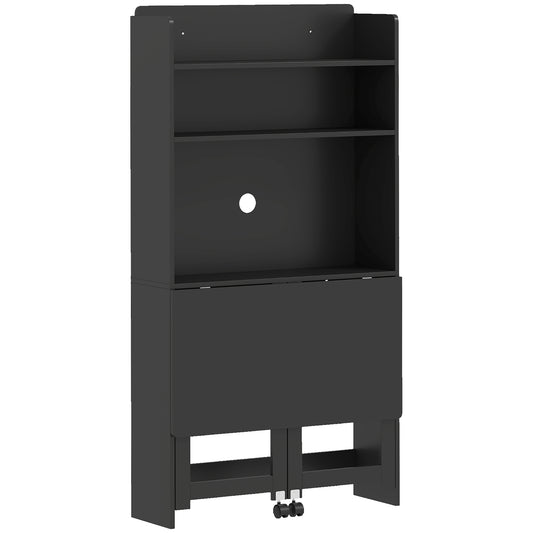Foldable Desktop, Computer Desk with Storage Shelves, 80 x 69 x 155 cm, Black