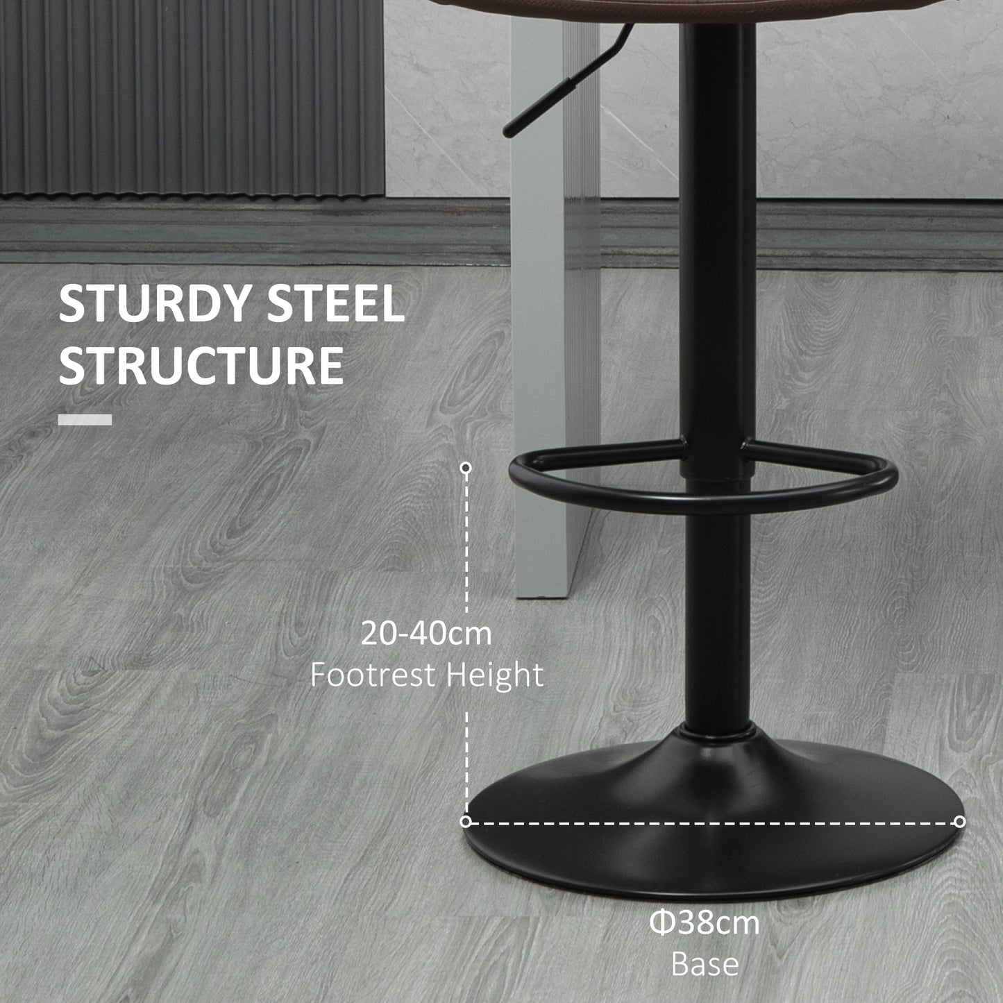 Adjustable Bar Stools Set of 2, Swivel PU Leather Upholstered Barstools with Tufted Seat and Back