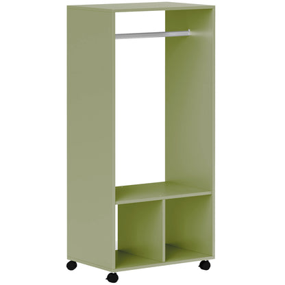 Open Wardrobe on Wheels, Bedroom Wardrobe with Clothes Hanging Rail, 2 Storage Shelves, Mobile Garment Rack for Cloakroom