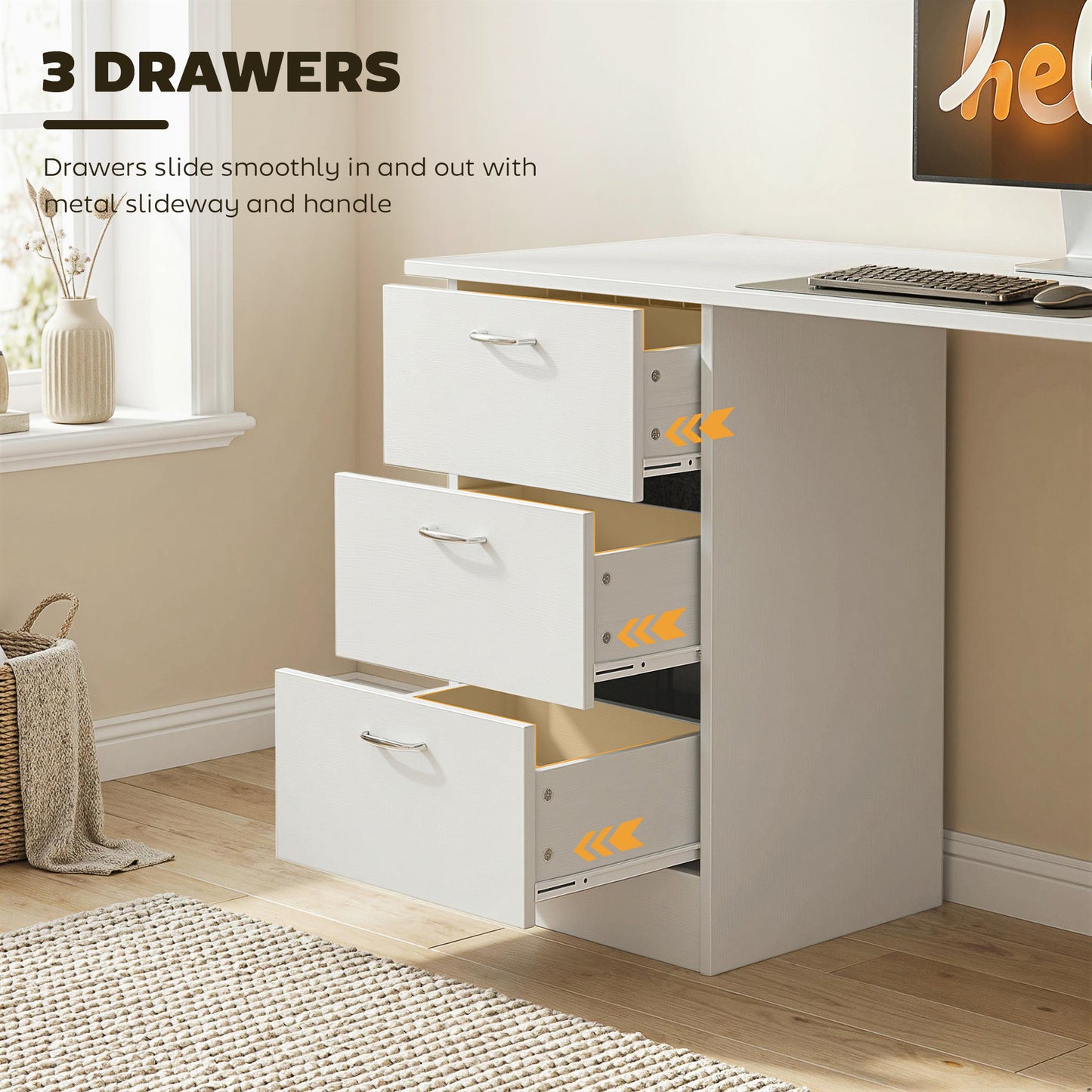 Computer Desk with Drawers, Home Office Desk, Writing Table, PC Workstation with 3 Storage Shelves for Working, Study