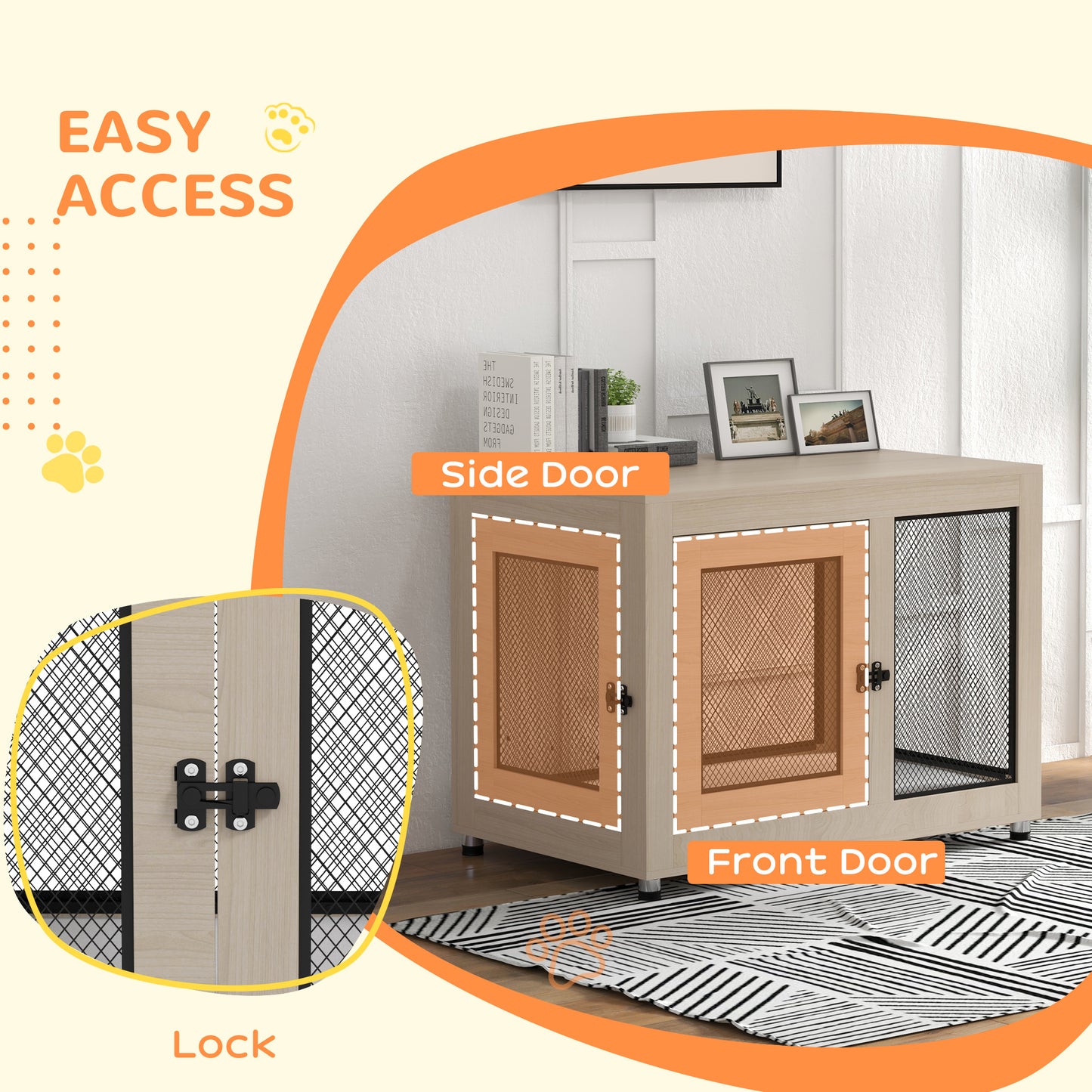 2-in-1 Dog Cage & Side Table, with Two Doors, Cushion, for Large Dogs