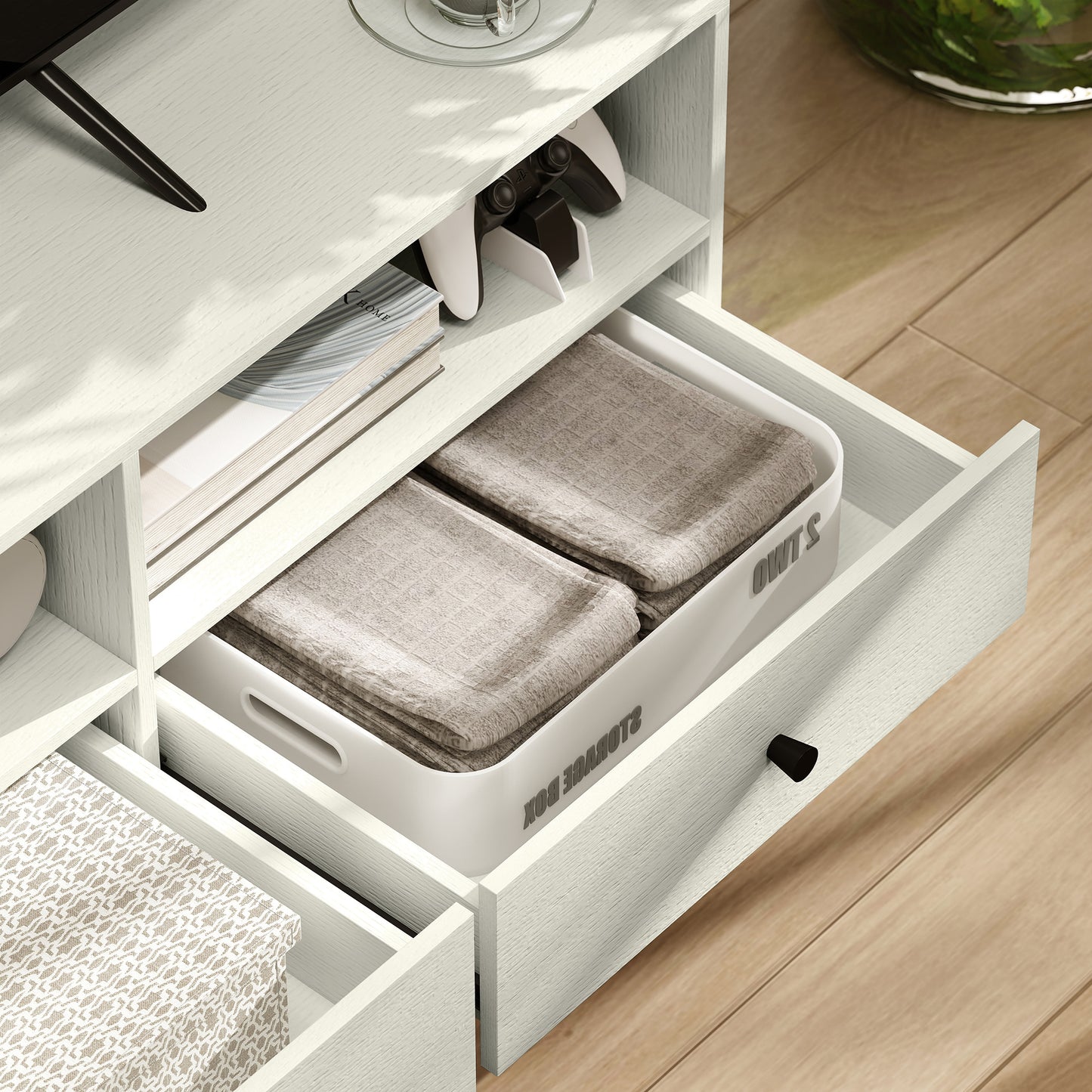 Multi-Storage Minimal TV Stand - Cream White