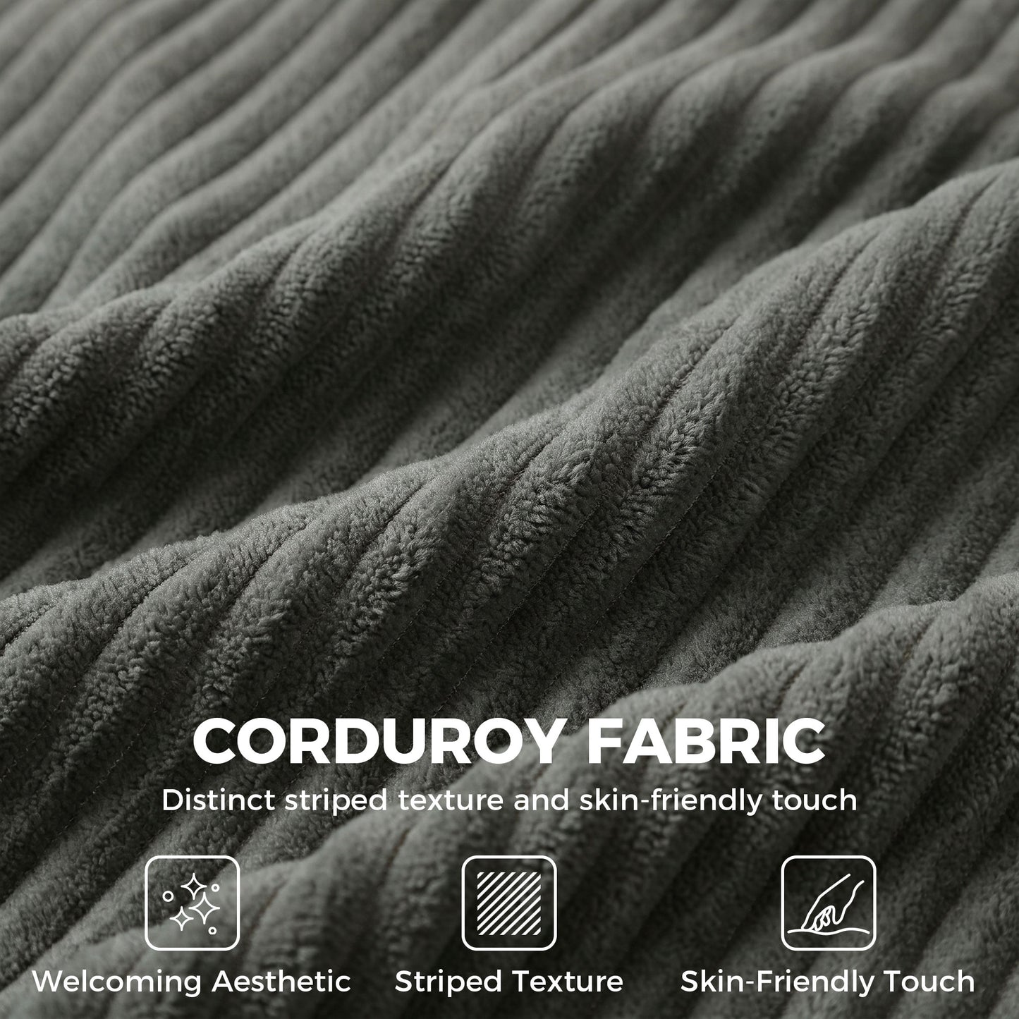 3 Seater Sofa with Wide Seat, Corduroy Fabric Couch with Deep Seat, Spring Cushion, Light Grey