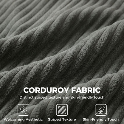 3 Seater Sofa with Wide Seat, Corduroy Fabric Couch with Deep Seat, Spring Cushion, Light Grey