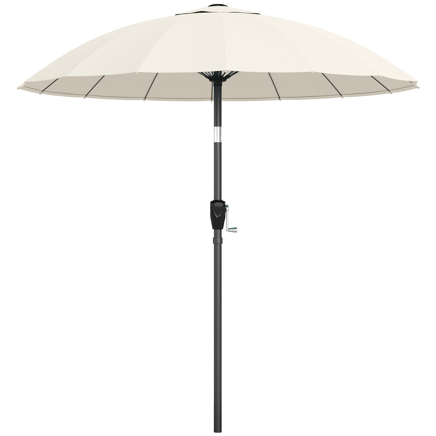 2 m Shanghai Garden Parasol Umbrella with 16 Fibreglass Ribs, Outdoor Parasol Sun Shade with Crank & Tilt, Cream White