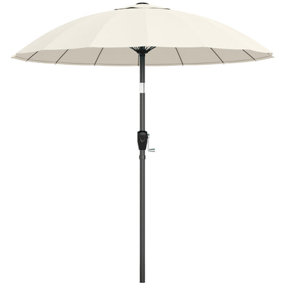 2 m Shanghai Garden Parasol Umbrella with 16 Fibreglass Ribs, Outdoor Parasol Sun Shade with Crank & Tilt, Cream White