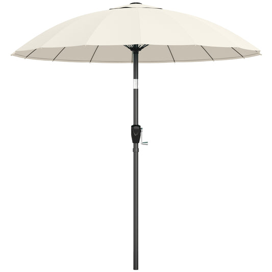 2 m Shanghai Garden Parasol Umbrella with 16 Fibreglass Ribs, Outdoor Parasol Sun Shade with Crank & Tilt, Cream White