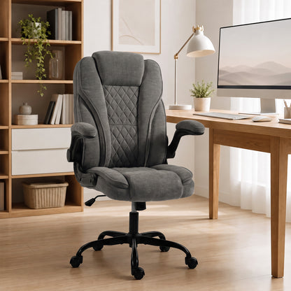 Office Chair, Ergonomic Desk Chair with Flip-up Armrest, Pocket Springs, Swivel Wheels, Adjustable Height, Dark Grey