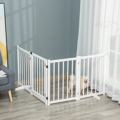 Wooden Dog Gate, Dog Fence Indoor, 80 cm Tall Freestanding Pet Gate for Small and Medium Dogs with 4 Panels, 2 Support Feet