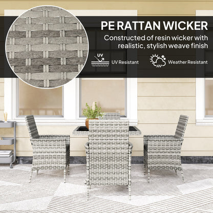 Rattan Garden Furniture Set, Outdoor Dining Table and Chairs 4 Seater with Cushions, Square Tempered Glass Top, 4 Armchairs