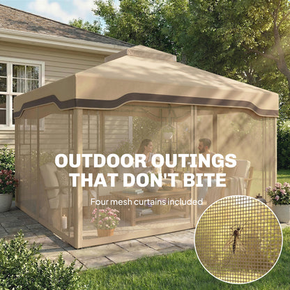 3 x 3.6 m Outdoor Garden Gazebo with Post Shelves, UPF50+ Patio Permanent Pavilion with Hook, Khaki