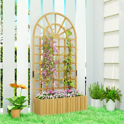 Wooden Raised Planter with Trellis, Raised Bed for Garden with Lattice and Drainage Holes for Climbing Plants