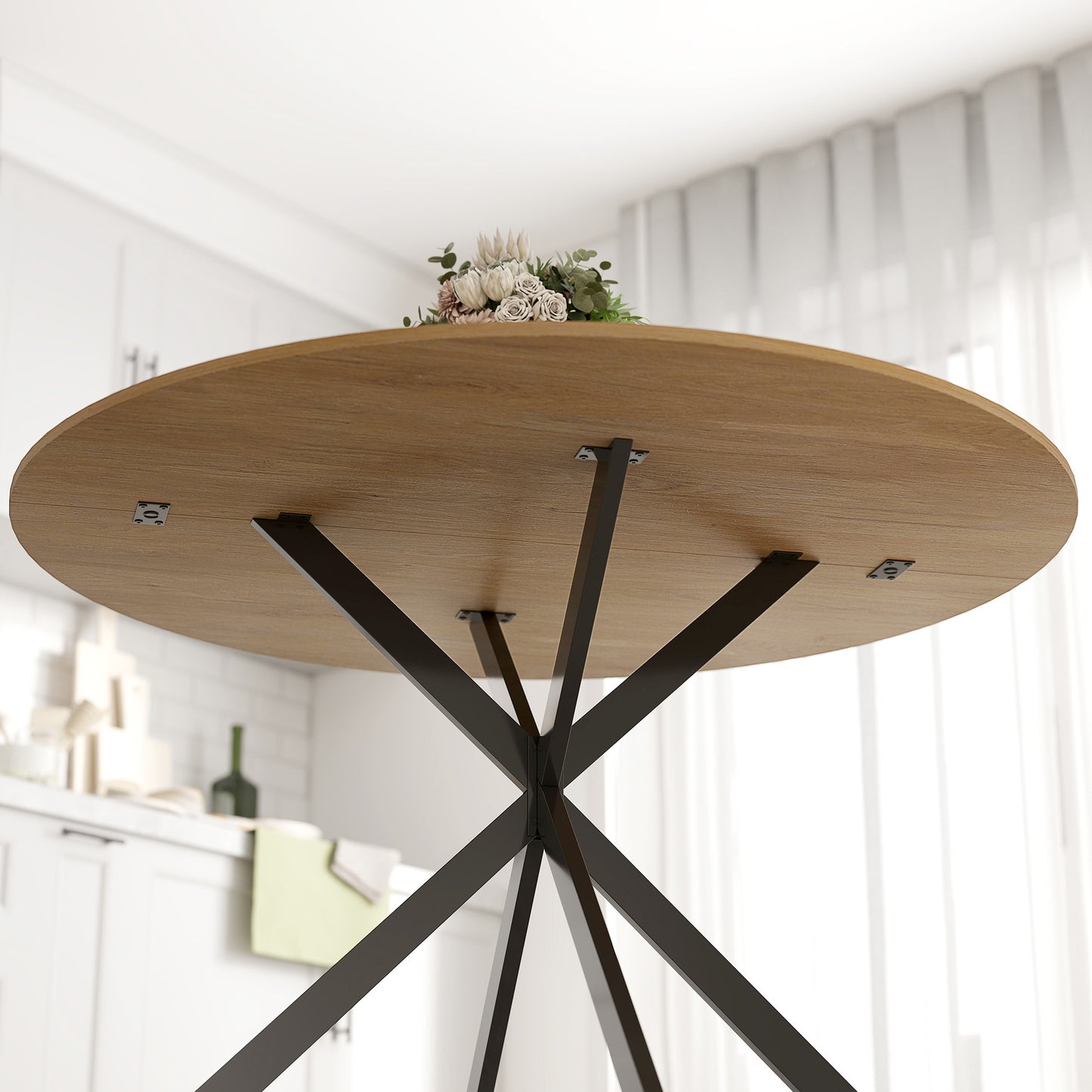 Dining Table for 4, 120 cm Industrial Kitchen Table with Wood Effect Tabletop and Steel Legs, Oak