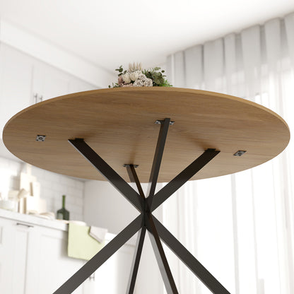 Dining Table for 4, 120 cm Industrial Kitchen Table with Wood Effect Tabletop and Steel Legs, Oak