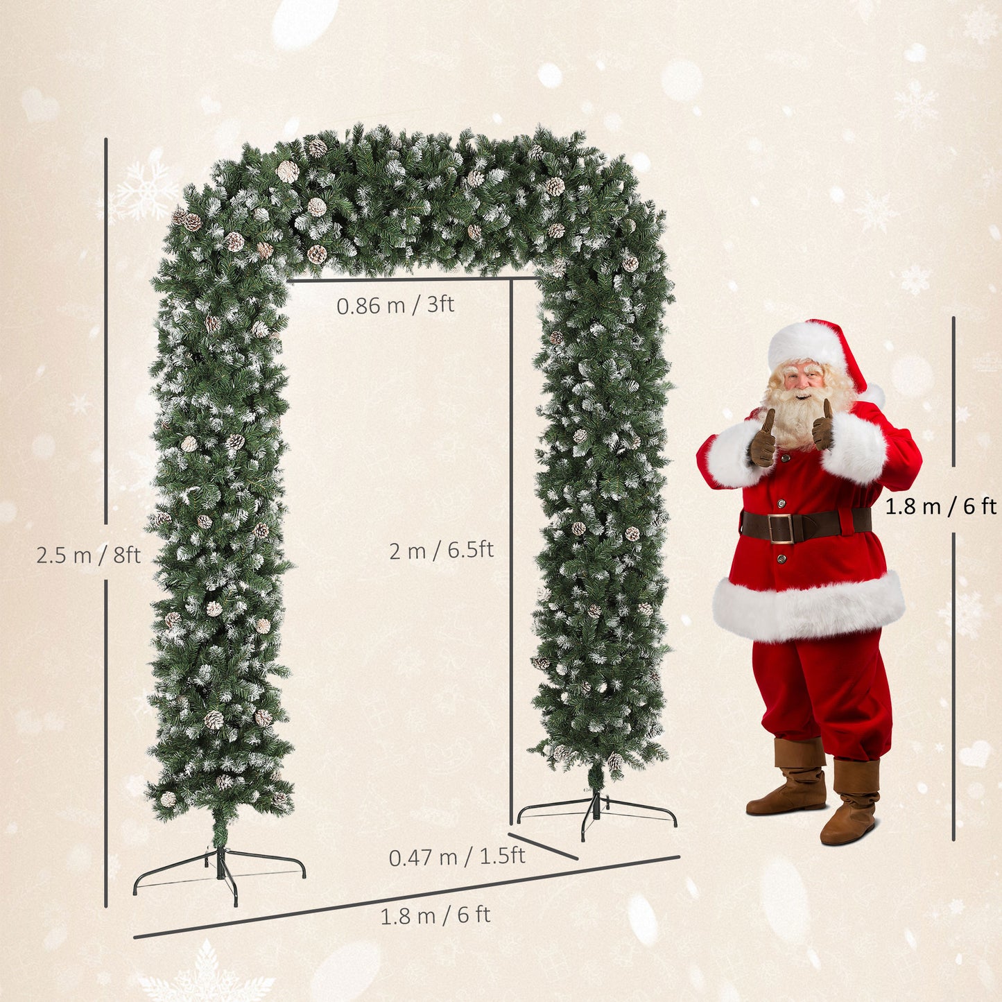 8.2 ft Snow Frosted Christmas Tree Arch, Christmas Arch Doorway Decor with 1800 Tips and 91 Pinecones